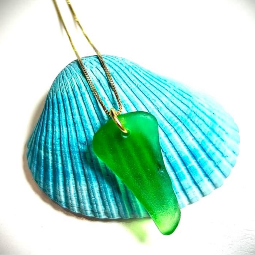 Sea glass 18k gold plated necklace